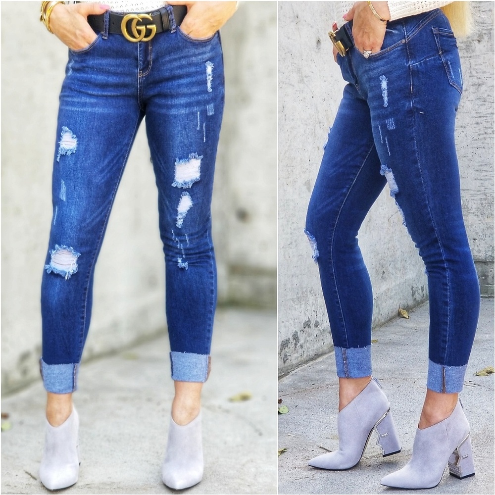 KYLIE Distressed Cuffed hem Jeans - Picture 1 of 2